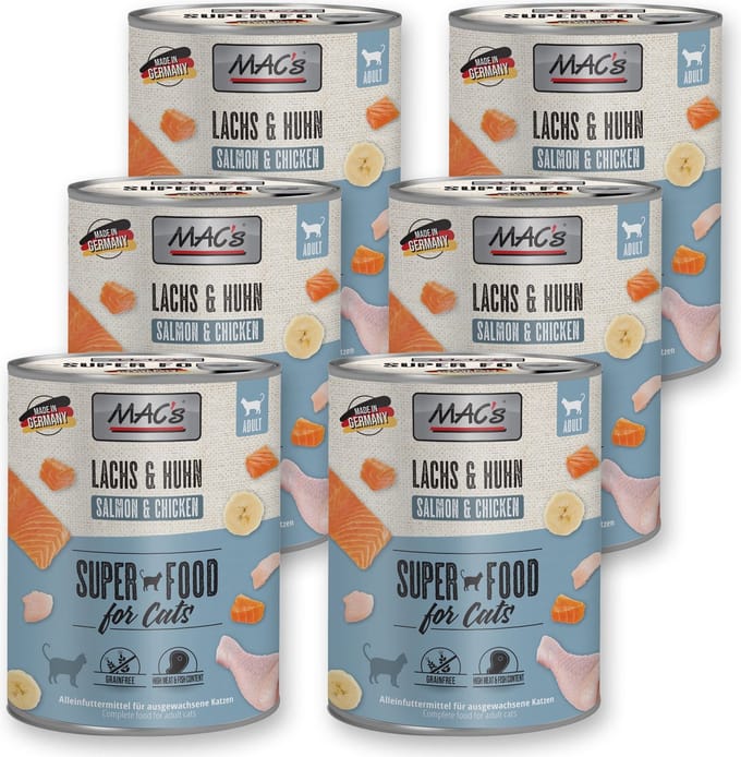 MAC's Kattenvoer Natvoer Blik - 96,8% Zalm & Kip - 6 x 800g