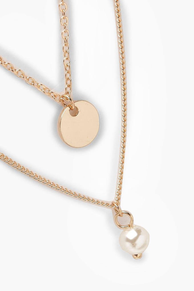boohoo Dames Circle & Pearl Eenvoudige Gelaagde Ketting | Gold