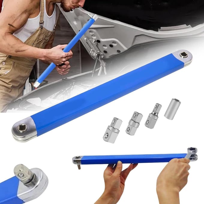 15 inch gebogen Pro Zero Offset Extension Wrench - multifunctionele offset extensionmoer met 1/4" 3/8" vierkante drive adapters