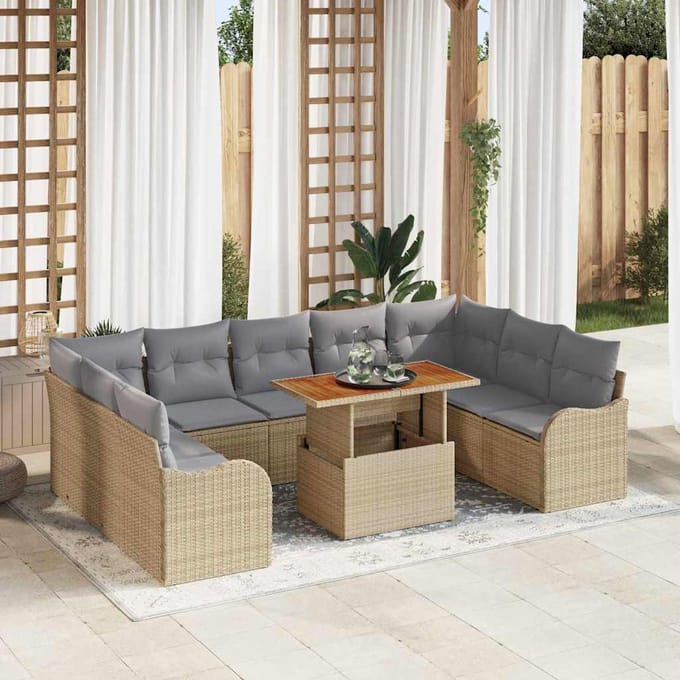 vidaXL - Tuinbank - Set - 10 - st - Beige - Poly - rattan