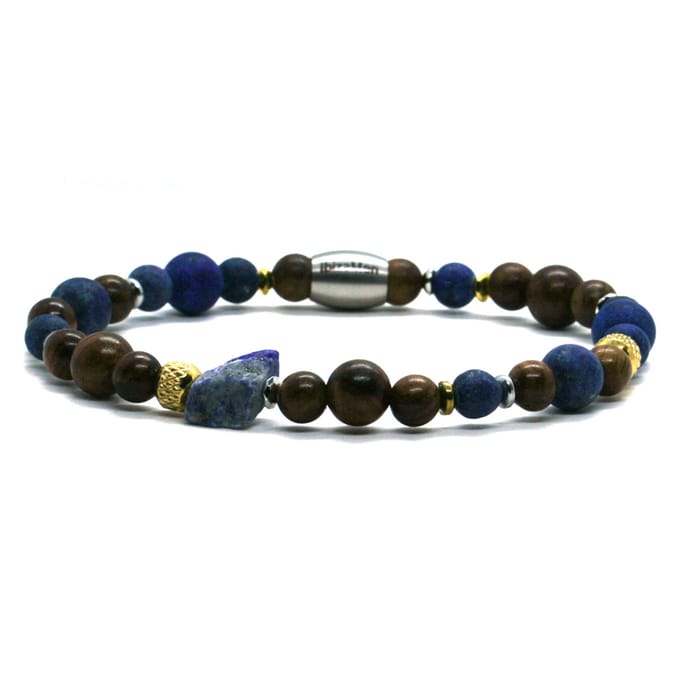 IbizaMen - Heren - armband - lapis lazuli - goud - RVS - 21cm