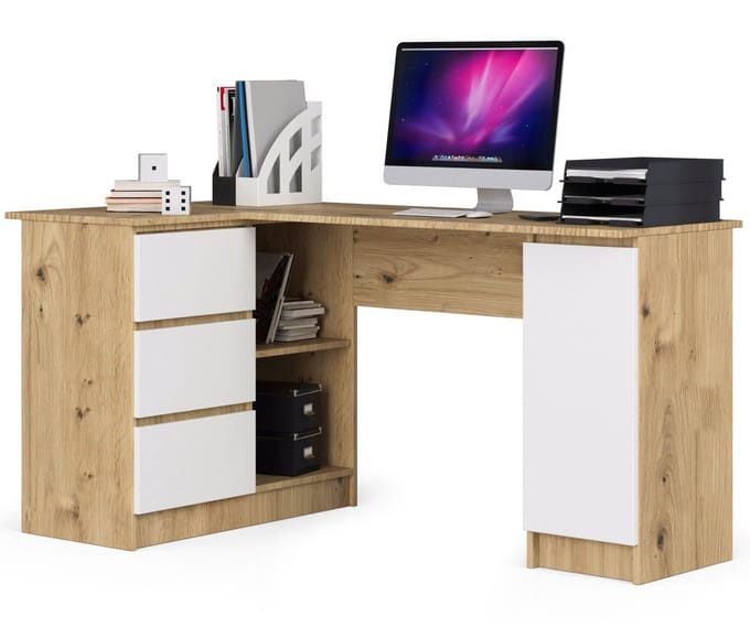 Hoekbureau Links B20 / Computerbureau / Computer Tafel / Bureautafel Links / Artisan Eik - Wit / 155 x 77 x 85 cm