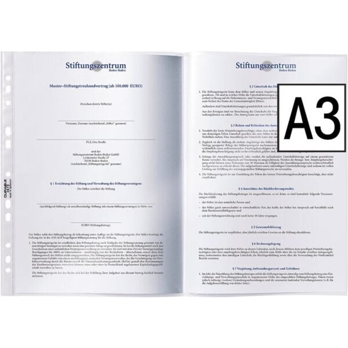 DURABLE insteekhoesjes Speciaal, A3 geplooid of A4, 50 st., generfd, transparant