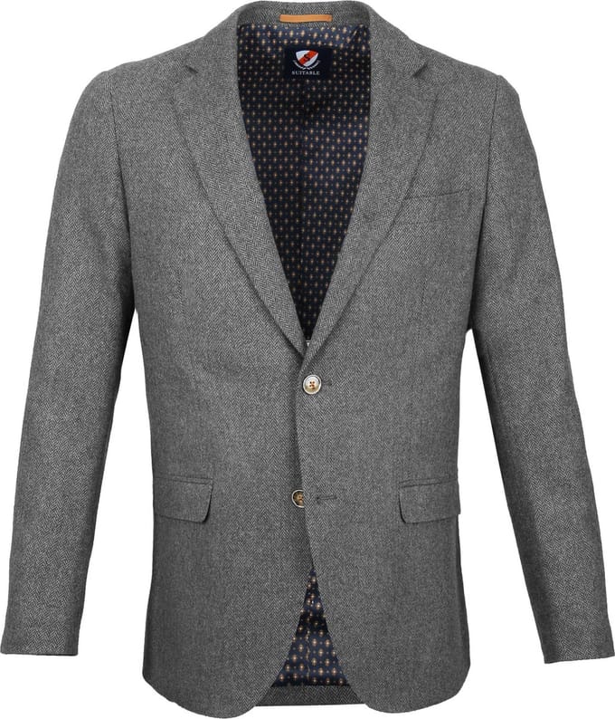 Suitable Blazer Nibe Grijs Herringbone - Maat 48 - Heren blazer