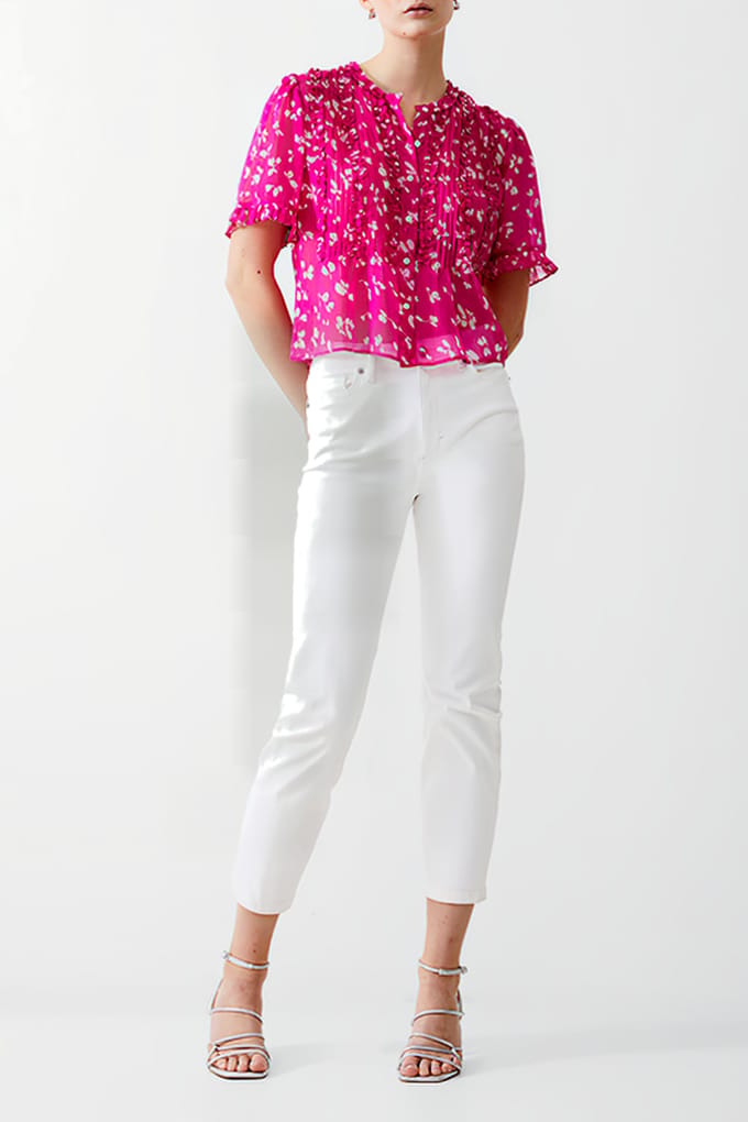 French Connection Bonita S/s Ruffle Top Wild Rosa Taglia: 8 | Magliette intime Outlet | Donna