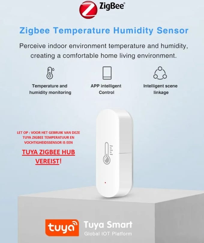 Tuya Zigbee 3.0 - Temperatuur- & Luchtvochtigheidssensor - Real-time Monitoring - Smart Life App - Draadloos & Compact