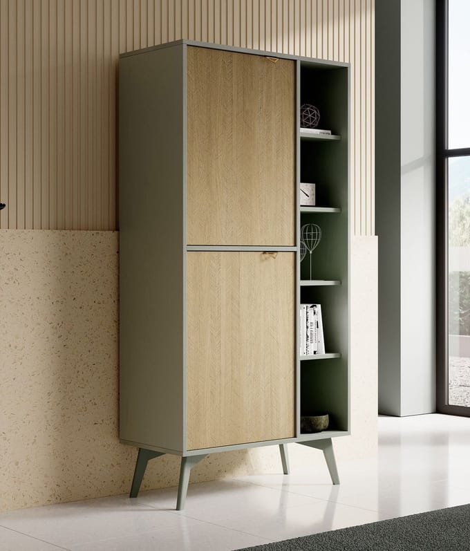 Meubella - Boekenkast Essence - Groen - Licht eiken - 80 cm