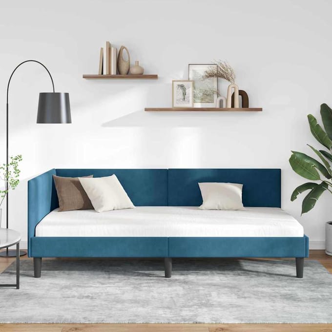 vidaXL - Hoek - Bed - Frame - Blauw - 90 - x - 190 - cm - Fluweel