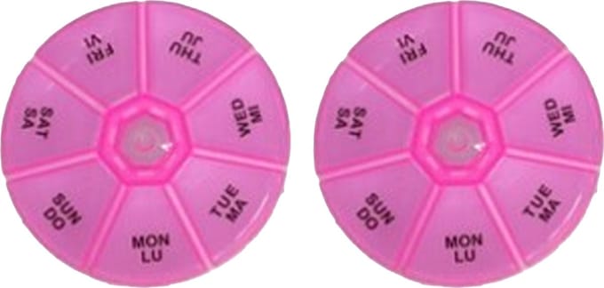 Gerimport Medicijnen doosje/pillendoosje - 2x - 7-vaks - roze - geschikt voor 7 dagen