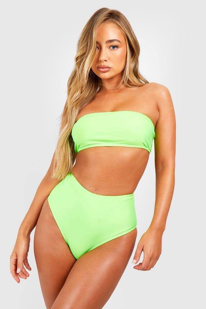 boohoo Dames Essentials Bandeau Tube Bikini Top | Fel Groen | Maat: 34