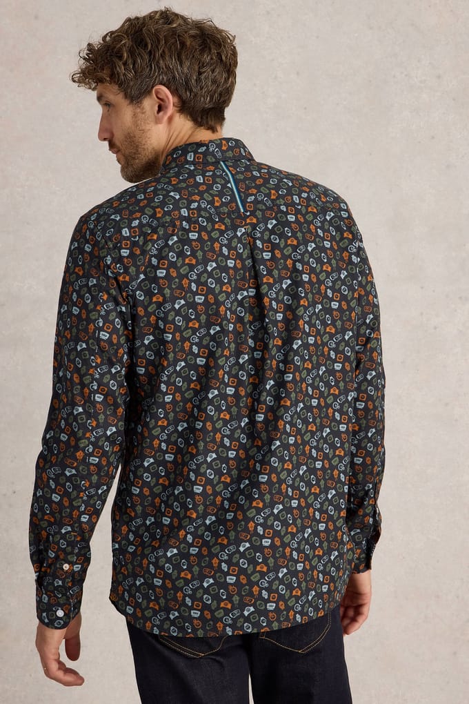 White Stuff Clock Printed Shirt Navy Print Taglia: M | Camicie Casual Outlet | Uomo | Blu