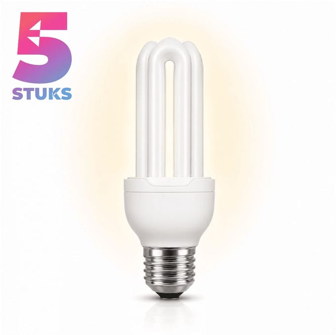 5x Stick Spaarlamp E27 - 15W - Daglicht (6000K) - 910 lm - 10 jaar - Niet Dimbaar