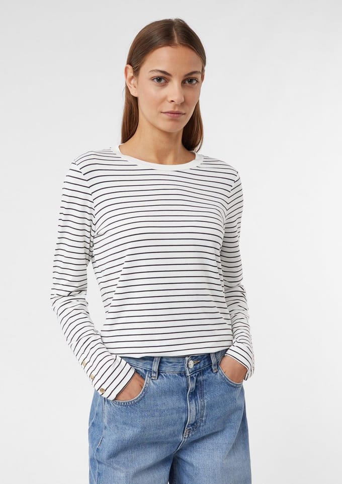 Gestreept T-shirt met decoratieve knopen lange mouwen vrouw COMMA