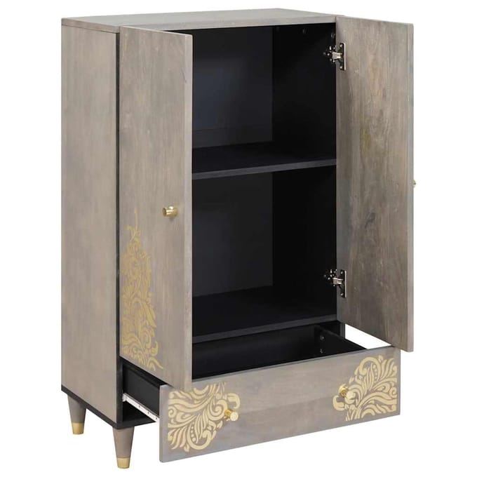 vidaXL - Highboard - Grijs - en - Goud - 60 - x - 33 - x - 100 - cm - Massief - Mango - Hout