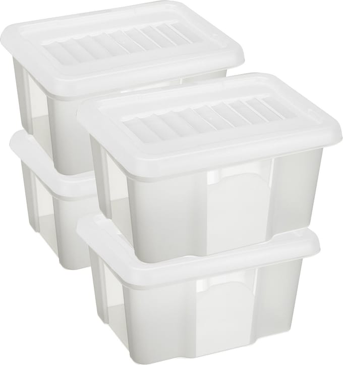 Sunware set van 4x opslagboxen kunststof 24 liter transparant 42 x 33 x 22 cm met afsluitbare deksel