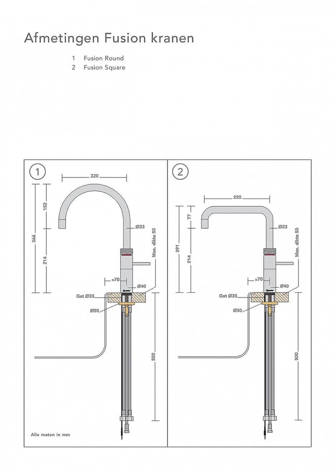 Quooker Fusion square rose koper met Combi+ reservoir