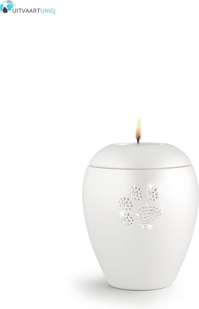 Dierenurn paarlemoer swarovski pootafdruk met licht klein