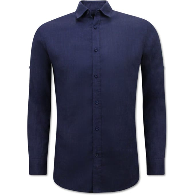 Linnen Overhemd Heren - Regular Fit - Blanco - Donker Blauw