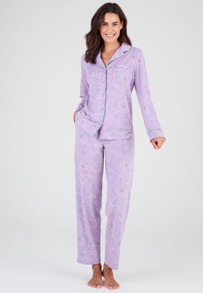 Damart - Pyjama van jerseytricot met knopen - Dames - Violet - 38-40 (S)