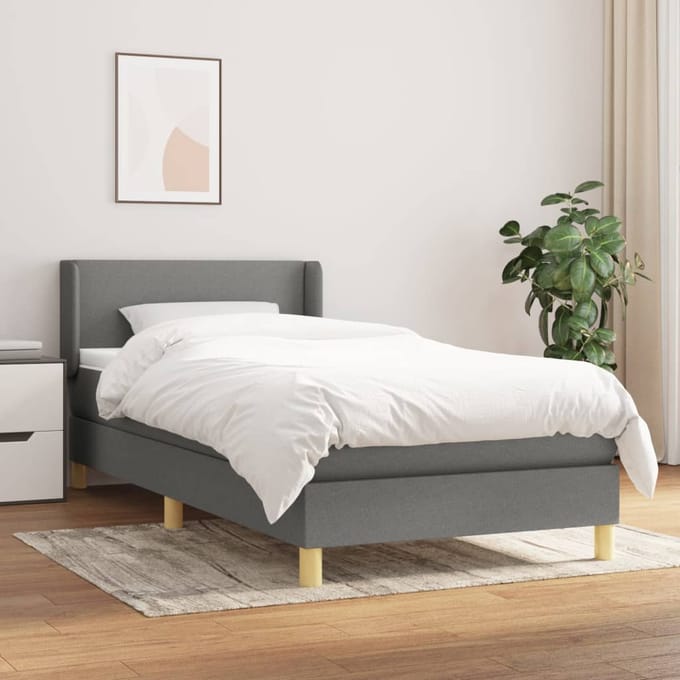 vidaXL - Boxspring - met - matras - stof - donkergrijs - 90x200 - cm