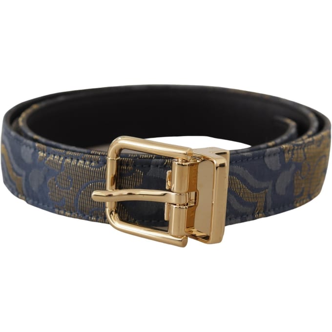 Dolce & Gabbana Marineblauwe Jacquard Gouden Logo Metalen Sluiting Riem