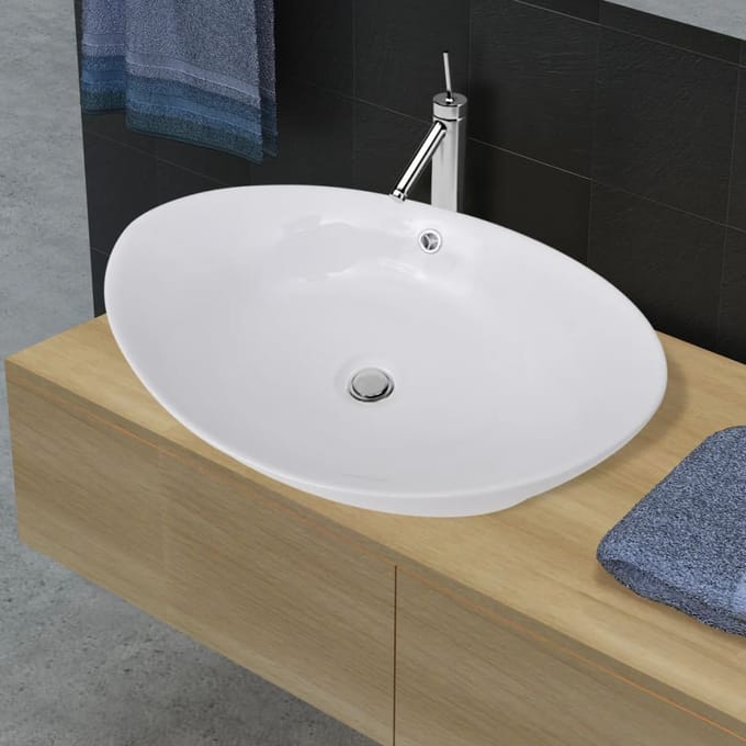 vidaXL - Keramische - wastafel - ovaal - - 59 - x - 38,5 - cm