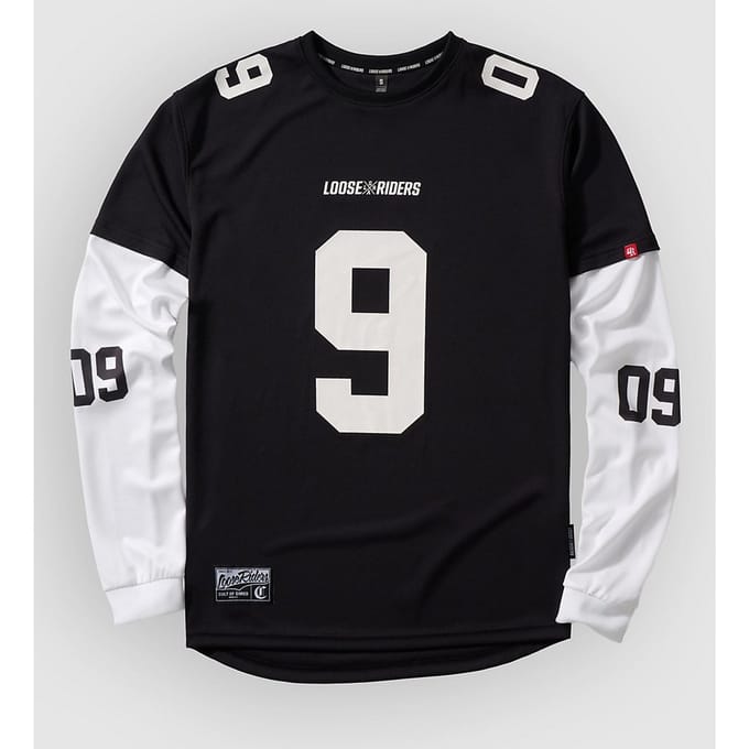 Loose Riders Nine Lives Varsity White Long Sleeve Jersey zwart