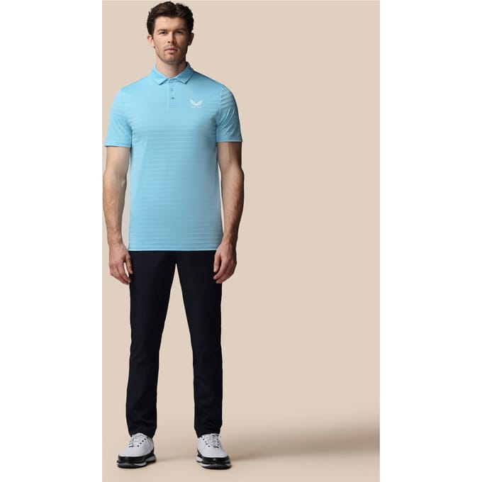 Heren Golf Pique Gestreepte Polo - Sky Blauw