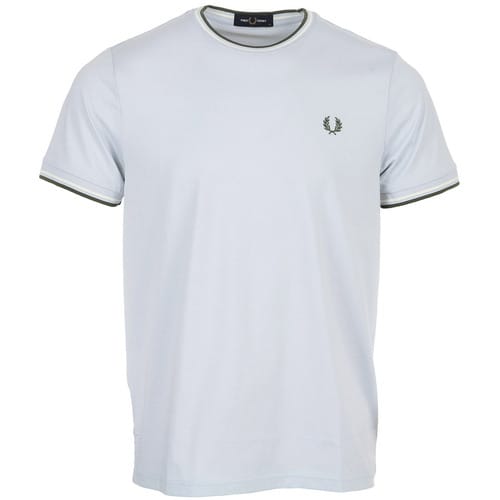 Fred Perry Twin tipped t-shirt - dusky blue ecru laurel wreath green