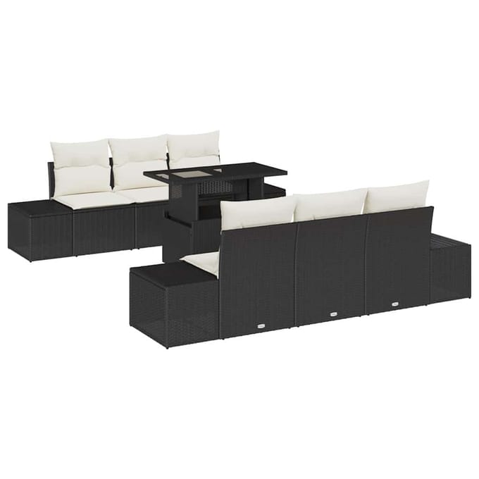 vidaXL Bankstel 7 st Zwart en Crème poly rattan
