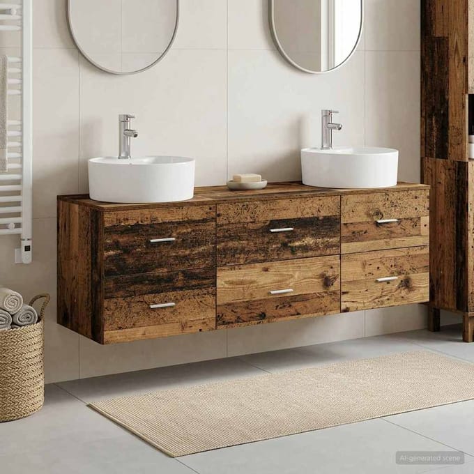 vidaXL - Badkamerkast - set - 3 - st - Oud - hout - 161.5 - x - 44.5 - x - 82 - cm