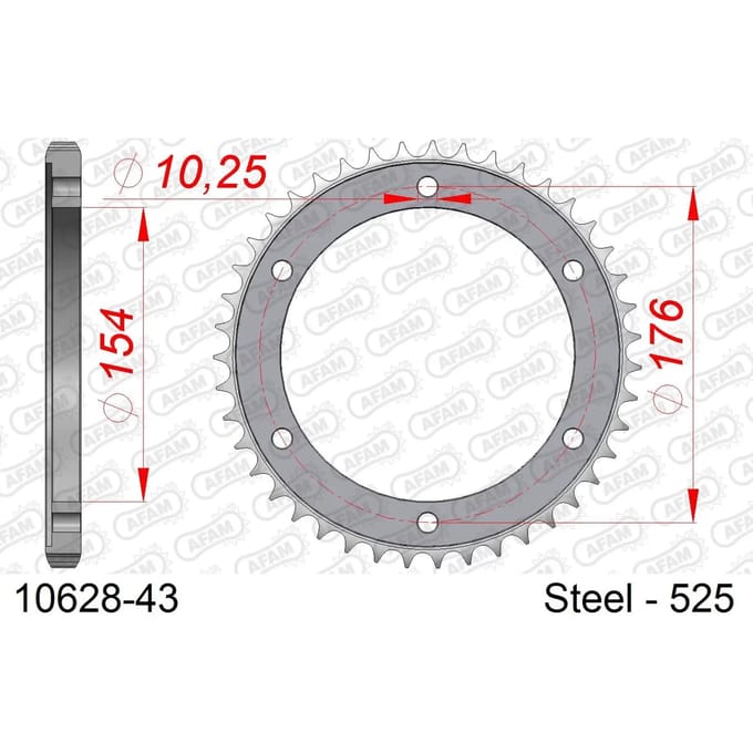 Stalen tandwiel Afam 525 43 dents