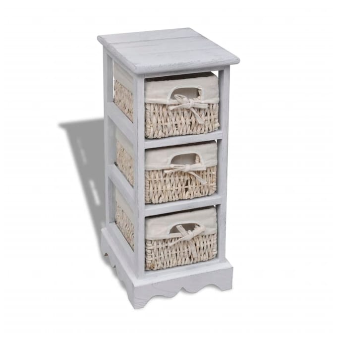 vidaXL - Opbergkast - met - 3 - weefmanden - hout - wit