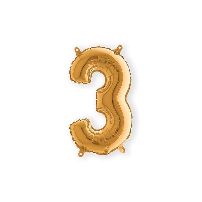 Folieballon - Cijfer 3 - Goud - Grabo balloon - 35cm