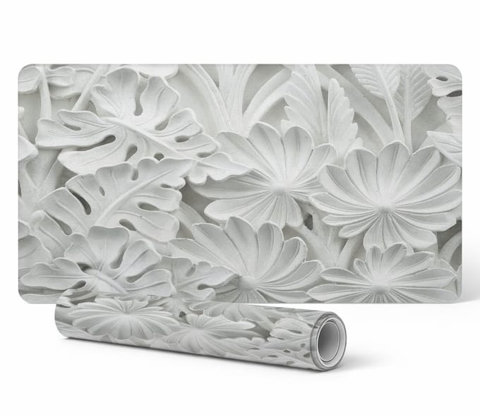 Vinyl bureauonderlegger met stijlvolle bloemenprint in reliëf, 100x50 cm