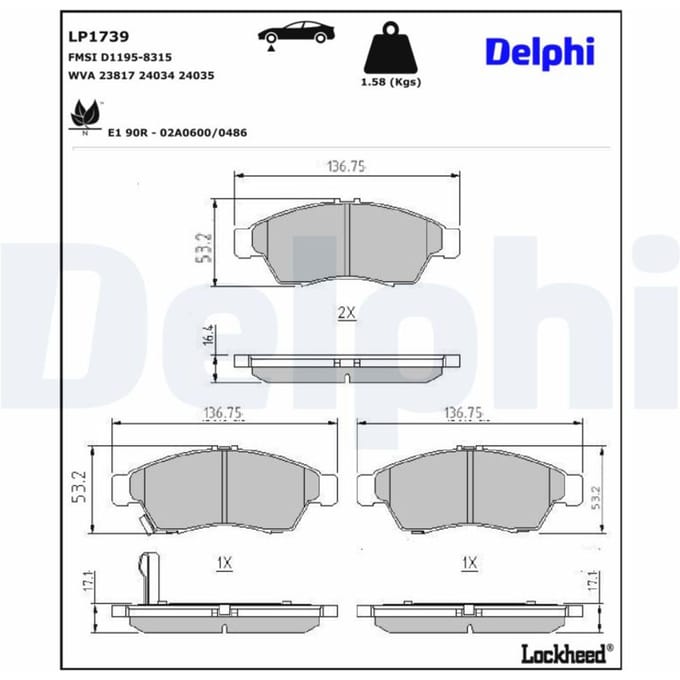 Remblokset DELPHI LP1739, voor