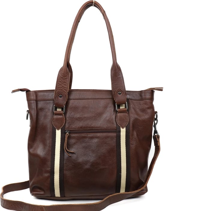 Bear Design Tygo Stripe Leren Handtas / Schoudertas - Bruin