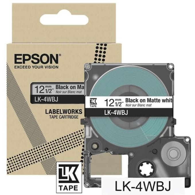 Epson LK-4WBJ matte tape zwart op wit 12 mm (origineel)