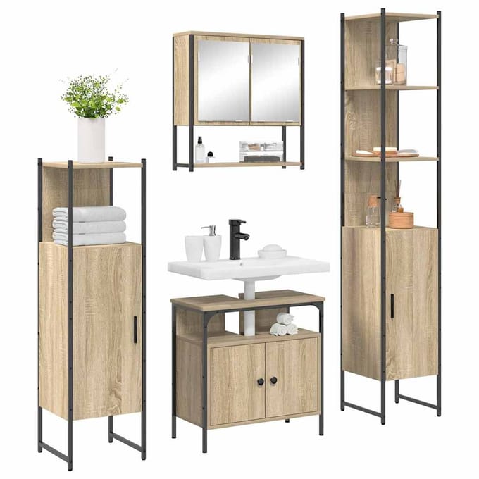 vidaXL - Badkamermeubel - Set - 4 - st - Sonoma - Eik - 33 - x - 33 - x - 185,5 - cm