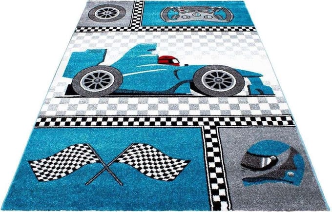 Vloerkleed kinderkamer - Formula 1 - blauw - 80x150 cm