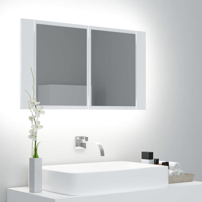 vidaXL - Badkamerkast - met - spiegel - en - LED - 80x12x45 - cm - acryl - wit