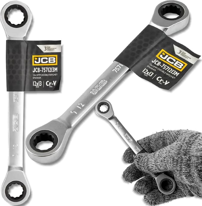 JCB - Ringsteeksleutel met Ratchet - 12x13mm - 12-Punt - Cr-V Staal
