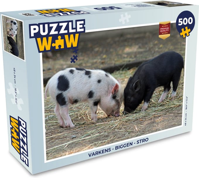 Puzzel Varkens - Biggen - Stro - Legpuzzel - Puzzel 500 stukjes
