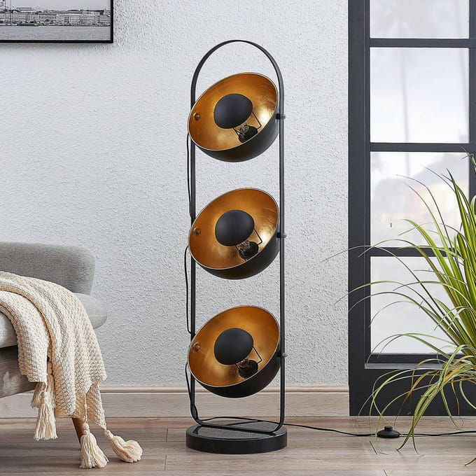 Lindby - vloerlamp - 3lichts - Metaal - H: 120 cm - E27 - zwart, goud
