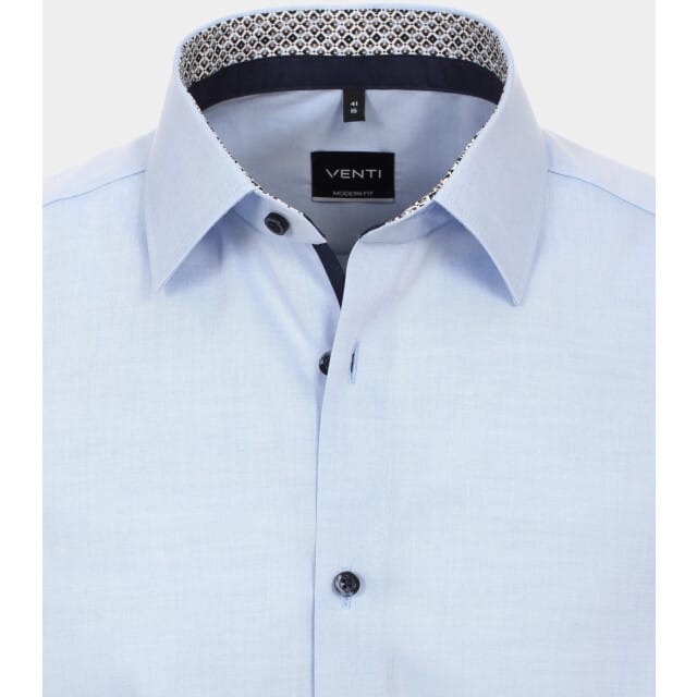 VENTI modern fit overhemd - popeline - blauw - Strijkvriendelijk - Boordmaat: 44