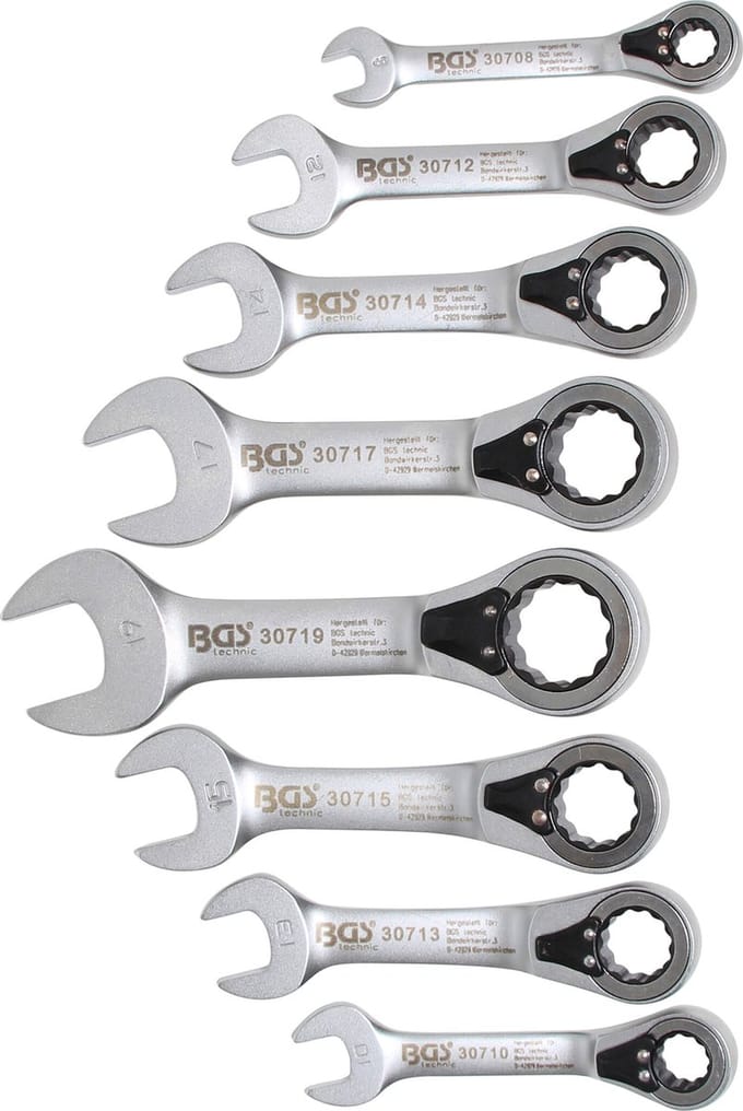 BGS Ratelring-steeksleutelset omschakelbaar 8 - 19 mm 8 delig