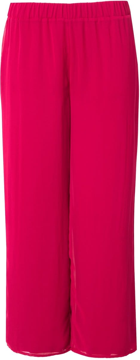 Ulla Popken - Dames - Chiffonbroek dubbellaags wijde pijp elastische tailleband - Lichtrood - Maat 54+