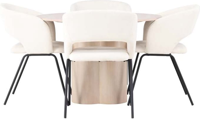 Olivia eethoek tafel whitewash en 4 Day stoelen offwhite.