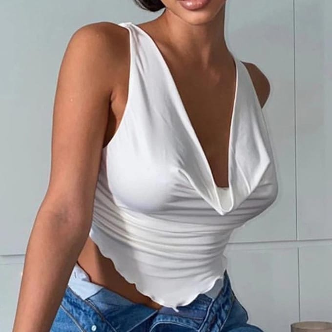 Effen kleur V-hals gewikkeld damesvest camisole-tops S wit