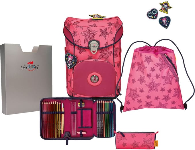DerDieDas Schooltas ErgoFlex Easy Superflash Neon Schulranzenset 5-delig Neon Star Neonroze